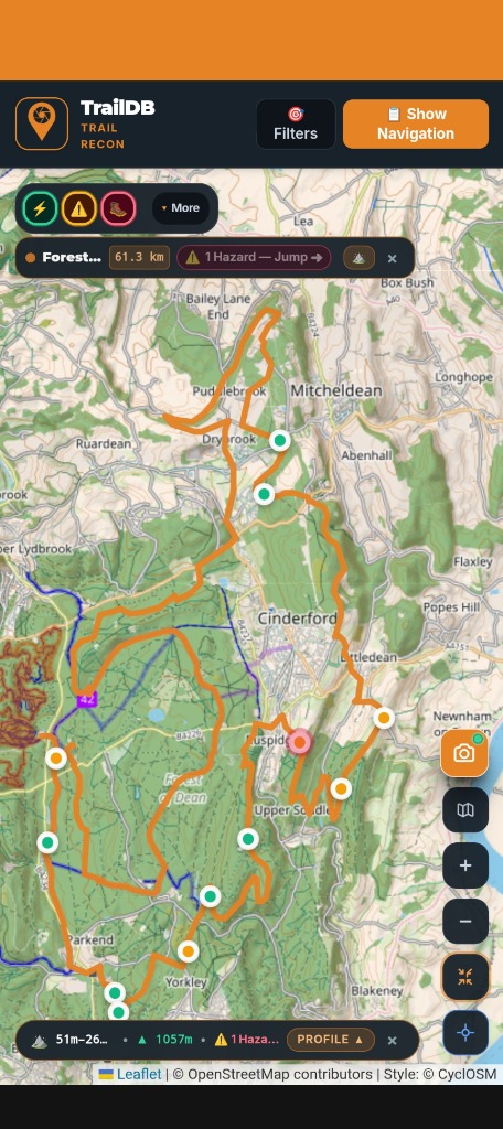 Tactical route recon and elevation profile in TrailDB